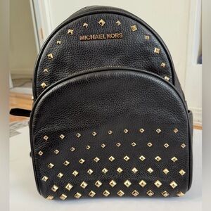 Michael Kors Black Pebbled Leather Mini Backpack with Gold Studs